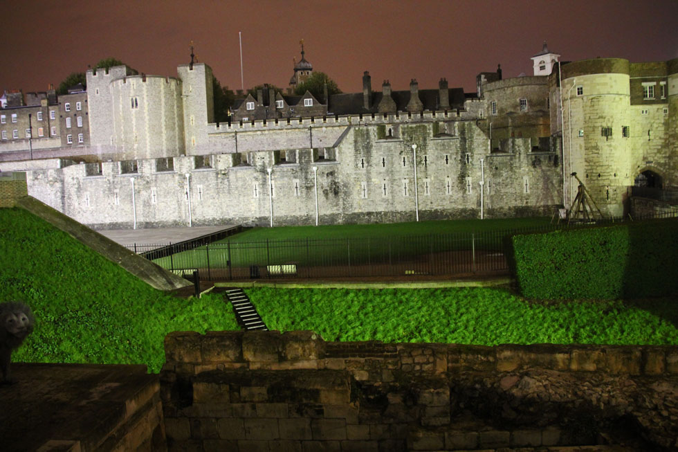 Tower of London western ramparts and filled-in Moat